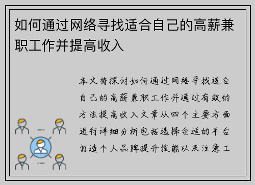 如何通过网络寻找适合自己的高薪兼职工作并提高收入