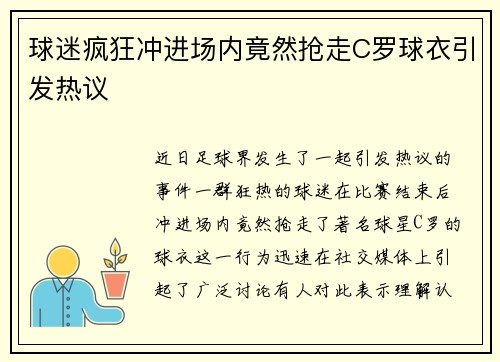 球迷疯狂冲进场内竟然抢走C罗球衣引发热议