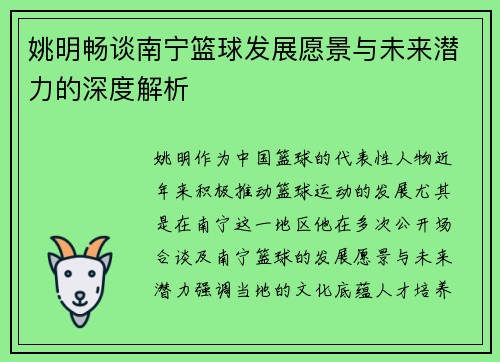 姚明畅谈南宁篮球发展愿景与未来潜力的深度解析