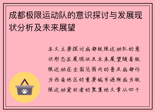 成都极限运动队的意识探讨与发展现状分析及未来展望